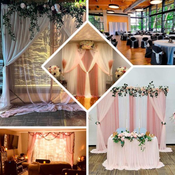 Event Fabrics |   White Chiffon Polyester Event Curtain Drapes, Dual Layer Divider Backdrop Curtain Panels with Rod Pockets – 10ftx10ft Event Fabrics Event Fabrics