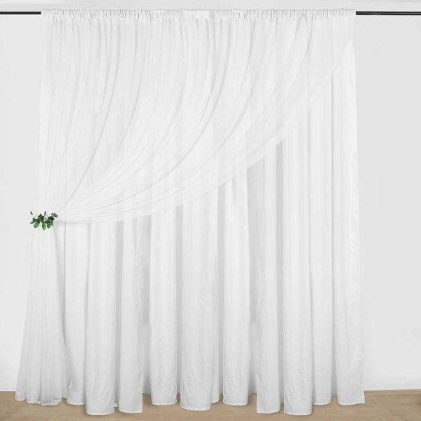 Event Fabrics |   White Chiffon Polyester Event Curtain Drapes, Dual Layer Divider Backdrop Curtain Panels with Rod Pockets – 10ftx10ft Event Fabrics Event Fabrics