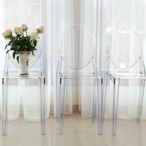 Event Furnitures |   4 Pack Stackable Clear Acrylic Ghost Banquet Chairs with Oval Back, Fully Assembled Armless Event Accent Chair Event Furnitures Clear