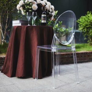 Event Furnitures |   Clear Acrylic Banquet Ghost Chair With Oval Back, Transparent Armless Event Accent Chair Event Furnitures Clear