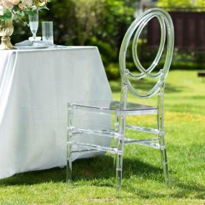 Event Furnitures |   Stackable Clear Acrylic Phoenix Chiavari Ghost Chair, Transparent Resin Armless Oval Back Event Chair Professional-Grade Clear