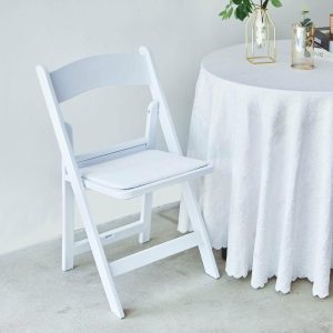 Event Furnitures |   White Resin Folding Chair With Vinyl Padded Seat For Weddings, Indoor or Outdoor Events Event Furnitures Event Furnitures