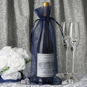 Favor Bags & Boxes |   10 Pack 6″x15″ Navy Blue Organza Drawstring Party Favor Wine Bags Favor Bags & Boxes Favor Bags & Boxes