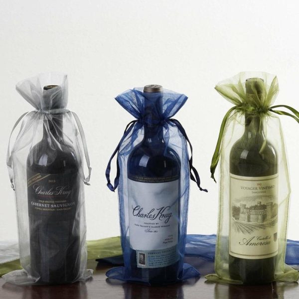 Favor Bags & Boxes |   10 Pack 6″x15″ Navy Blue Organza Drawstring Party Favor Wine Bags Favor Bags & Boxes Favor Bags & Boxes