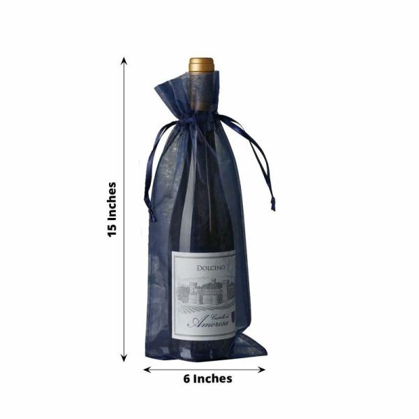 Favor Bags & Boxes |   10 Pack 6″x15″ Navy Blue Organza Drawstring Party Favor Wine Bags Favor Bags & Boxes Favor Bags & Boxes