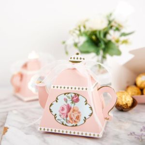 Favor Bags & Boxes |   25 Pack 4″ Dusty Rose Mini Teapot Favor Boxes, Tea Time Gift Box with Ribbon Favor Bags & Boxes Dusty Rose