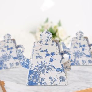 Favor Bags & Boxes |   25 Pack White Blue Mini Teapot Party Favor Boxes in French Toile Pattern, Tea Time Gift Boxes – 5″x4″ Favor Bags & Boxes Favor Bags & Boxes