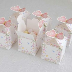 Favor Bags & Boxes |   25 Pack White Pink Glitter Butterfly Top Candy Gift Boxes, 3″x4″ Spring Floral Party Favor Boxes Favor Bags & Boxes Favor Bags & Boxes