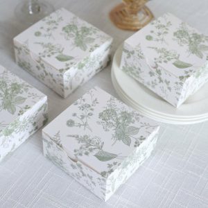 Favor Bags & Boxes |   25 Pack White Sage Green Paper Favor Boxes in French Toile Pattern, Cardstock Party Shower Candy Gift Boxes – 4″x4″x2″ Favor Bags & Boxes Favor Bags & Boxes