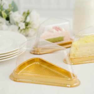 Favor Bags & Boxes |   50 Pack Gold Clear Plastic Cake Slice Favor Containers, Triangle Party Boxes Treat Display Holder – 6″x4.5″x2.5″ Favor Bags & Boxes Favor Bags & Boxes