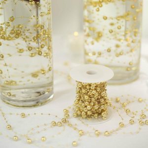 Favor Decorations |   100ft Gold Artificial DIY Craft Fishing Line Pearl Chains, Faux Pearl String Beads Vase Filler Garland Roll Favor Decorations Favor Decorations