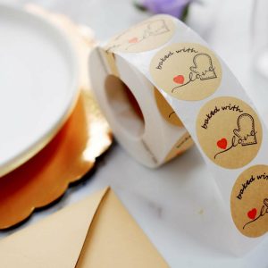 Favor Decorations |   500Pcs 1.5″ Baked With Love Stickers Roll, Cookie and Bakery Box Labels – Round Favor Decorations Favor Decorations