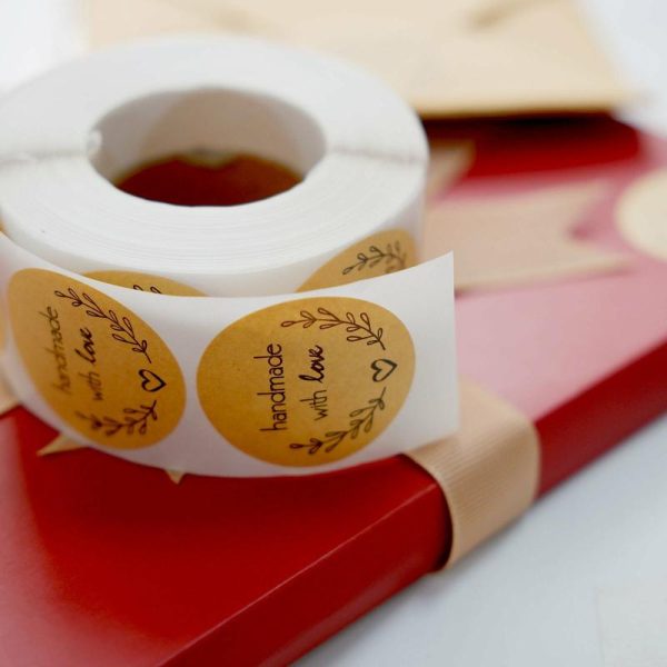 Favor Decorations |   500Pcs 1.5” Handmade with Love Olive Branch Stickers Roll, Cookie and Bakery Box Labels – Round Party Favors Favor Decorations