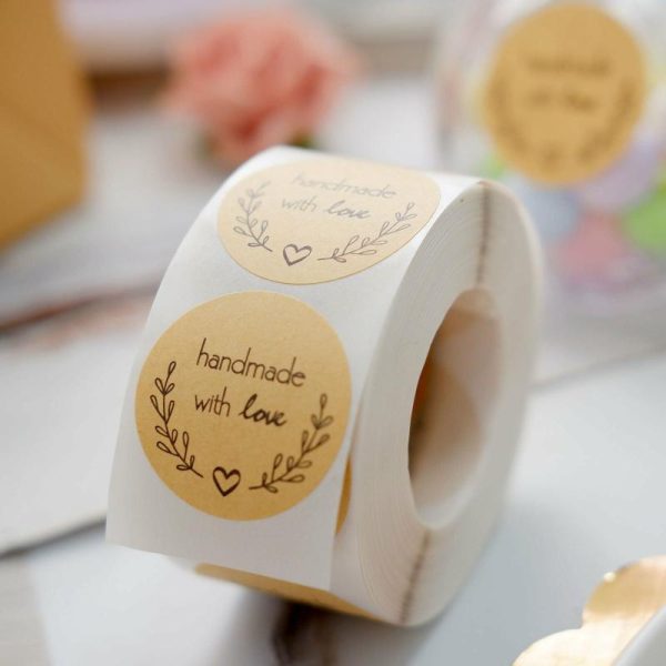 Favor Decorations |   500Pcs 1.5” Handmade with Love Olive Branch Stickers Roll, Cookie and Bakery Box Labels – Round Party Favors Favor Decorations