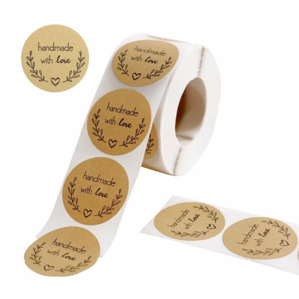 Favor Decorations |   500Pcs 1.5” Handmade with Love Olive Branch Stickers Roll, Cookie and Bakery Box Labels – Round Party Favors Favor Decorations