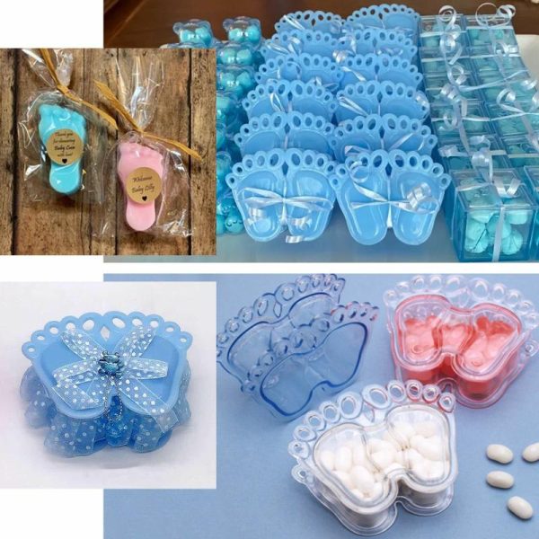 Favor Jars & Containers |   12 Pack 3.5″ Clear Blue Baby Feet Party Favor Boxes, Baby Shower Candy Treat Gift Boxes Favor Jars & Containers Blue