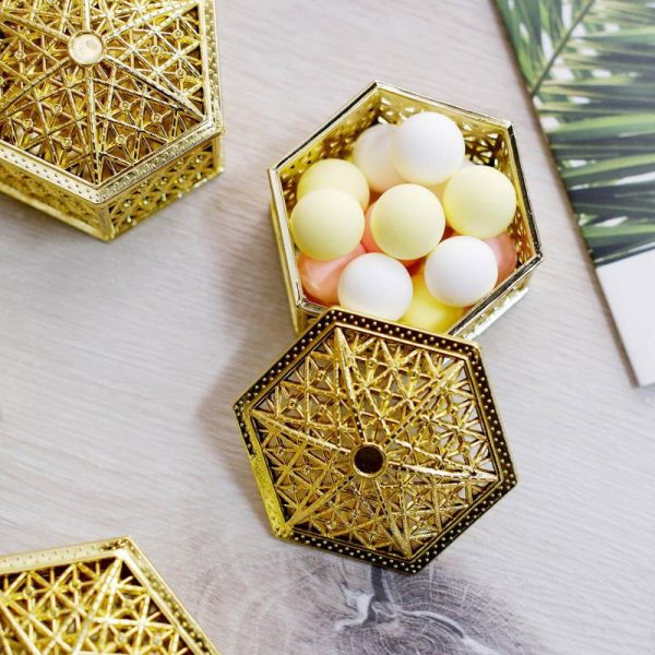 Favor Jars & Containers |   12 Pack 3″ Gold Vintage Hexagon Party Favor Jewelry Boxes, Hollow Gift Box Candy Containers Favor Jars & Containers Favor Jars & Containers