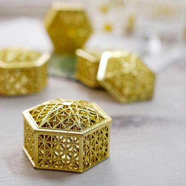 Favor Jars & Containers |   12 Pack 3″ Gold Vintage Hexagon Party Favor Jewelry Boxes, Hollow Gift Box Candy Containers Favor Jars & Containers Favor Jars & Containers