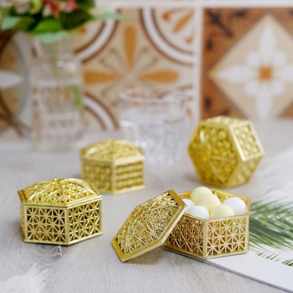 Favor Jars & Containers |   12 Pack 3″ Gold Vintage Hexagon Party Favor Jewelry Boxes, Hollow Gift Box Candy Containers Favor Jars & Containers Favor Jars & Containers