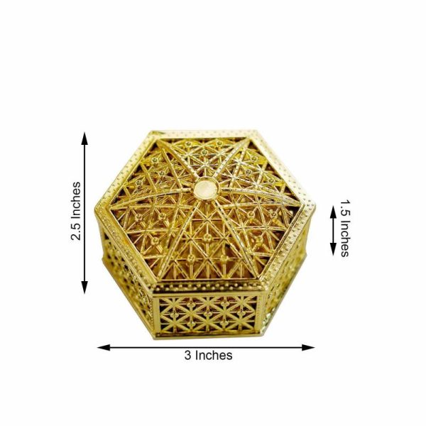 Favor Jars & Containers |   12 Pack 3″ Gold Vintage Hexagon Party Favor Jewelry Boxes, Hollow Gift Box Candy Containers Favor Jars & Containers Favor Jars & Containers