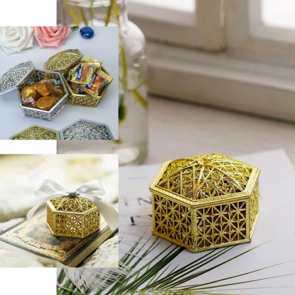 Favor Jars & Containers |   12 Pack 3″ Gold Vintage Hexagon Party Favor Jewelry Boxes, Hollow Gift Box Candy Containers Favor Jars & Containers Favor Jars & Containers