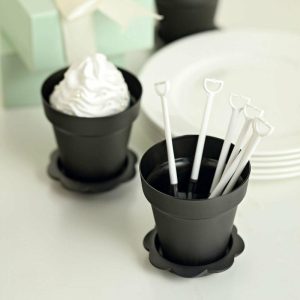 Favor Jars & Containers |   12 Pack 4″ Black Succulent Planter Pots Ice Cream Dessert Cups With Clear Lids, Trays and Shovels Favor Jars & Containers Black