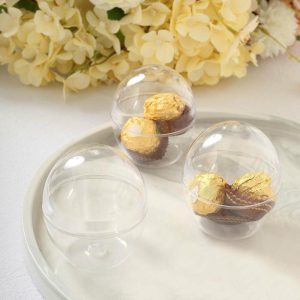 Favor Jars & Containers |   12 Pack 4oz Clear Mini Egg Shaped Disposable Candy Favor Cup Containers, Plastic Dessert Party Cups With Dome Lids Favor Jars & Containers Favor Jars & Containers