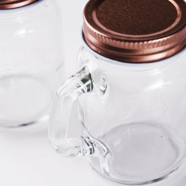 Favor Jars & Containers |   4 Pack 4oz Rustic Clear Glass Mason Jars With Handles & Rose Gold Screw On Lids Favor Jars & Containers Favor Jars & Containers