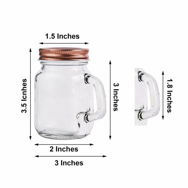 Favor Jars & Containers |   4 Pack 4oz Rustic Clear Glass Mason Jars With Handles & Rose Gold Screw On Lids Favor Jars & Containers Favor Jars & Containers