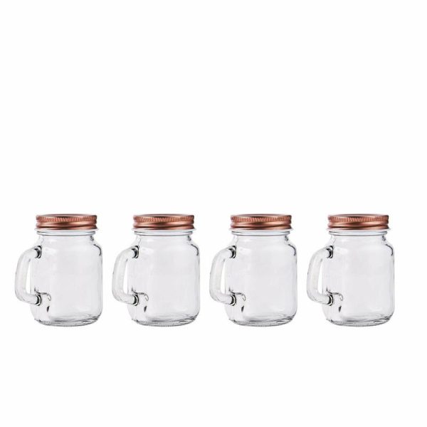 Favor Jars & Containers |   4 Pack 4oz Rustic Clear Glass Mason Jars With Handles & Rose Gold Screw On Lids Favor Jars & Containers Favor Jars & Containers