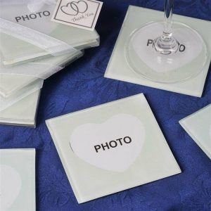 Favors & Gifts |   2 Pack 3″ Heart Shaped Picture Frame Party Favors, Square Glass Coasters, Gift Wrapped With Thank You Tag Favors & Gifts Favors & Gifts