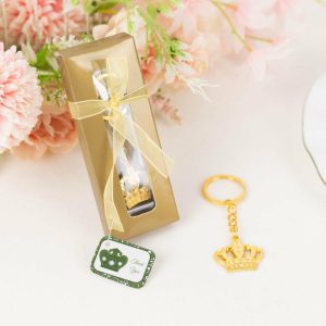 Favors & Gifts |   5 Pack Gold Metal Princess Crown Keychain Party Favor Souvenir, 3″ Pre-Packed Wedding Bridal Shower Favor Gift Box With Ribbon & Thank You Tag Favors & Gifts Favors & Gifts