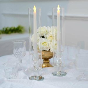 Floor Vase & Candelabra |   2 Pack 14″ Tall Clear Crystal Glass Hurricane Taper Candle Holders With Cylinder Chimney Tubes Event Props Floor Vase & Candelabra