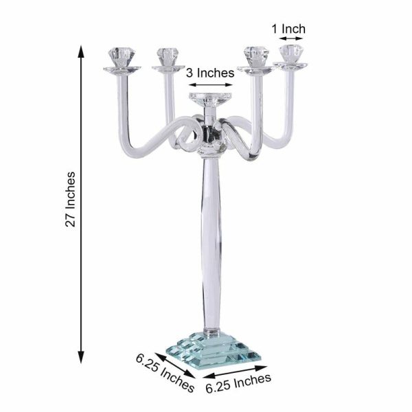 Floor Vase & Candelabra |   27″ 5 Arm Premium Crystal Glass Taper Candle Holder Candelabra Stand Event Props Floor Vase & Candelabra