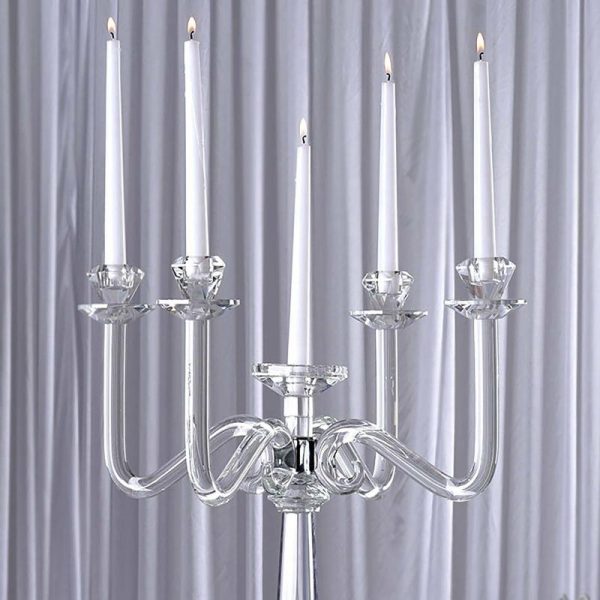 Floor Vase & Candelabra |   27″ 5 Arm Premium Crystal Glass Taper Candle Holder Candelabra Stand Event Props Floor Vase & Candelabra