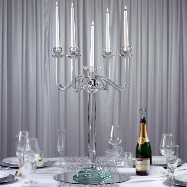 Floor Vase & Candelabra |   27″ 5 Arm Premium Crystal Glass Taper Candle Holder Candelabra Stand Event Props Floor Vase & Candelabra