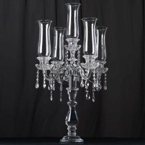 Floor Vase & Candelabra |   32″ 5 Arm Premium Crystal Glass Taper Candle Holder Candelabra With Chandelier Chains Event Props Floor Vase & Candelabra