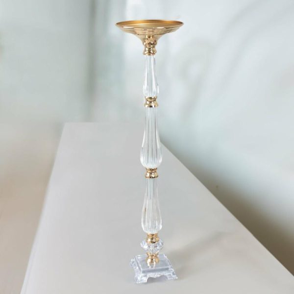 Floor Vase & Candelabra |   32″ Gold Clear Acrylic Crystal Flower Bowl Pedestal Stand, Pillar Candle Holder Wedding Table Centerpiece Event Props Floor Vase & Candelabra