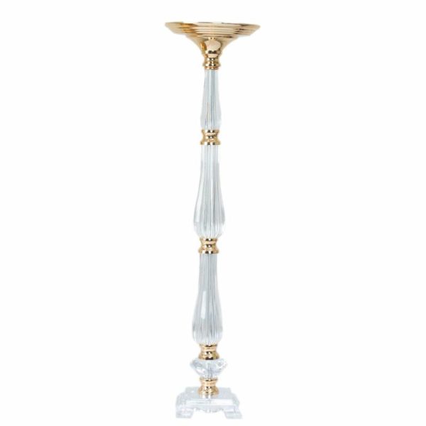 Floor Vase & Candelabra |   32″ Gold Clear Acrylic Crystal Flower Bowl Pedestal Stand, Pillar Candle Holder Wedding Table Centerpiece Event Props Floor Vase & Candelabra