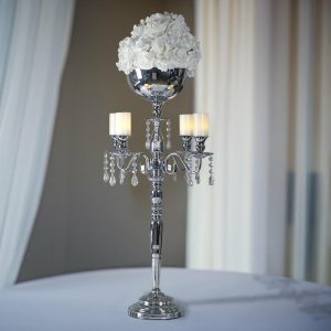 Floor Vase & Candelabra |   33″ Silver Metal 4 Arm Candelabra Votive Candle Holder, Flower Vase Bowl Event Props Floor Vase & Candelabra