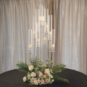 Floor Vase & Candelabra |   47″ Clear 10 Arm Crystal Cluster Round Taper Candelabra, Candle Holder For Votive Pillar Candles With Mirror Base Event Props Floor Vase & Candelabra