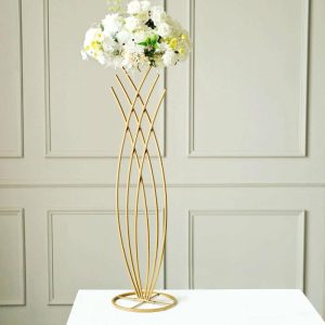 Floor Vase & Candelabra |   4ft Tall Gold Metal Wired Mermaid Tail Flower Frame Stand, Floral Display Wedding Centerpiece Event Props Floor Vase & Candelabra