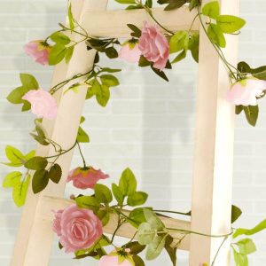 Garlands & Vines |   2 Pack 7ft Blush Dusty Rose Artificial Silk Flower Garland Mini Rose Vines with 26 Flower Heads Artificial Flowers & Greens Garlands & Vines