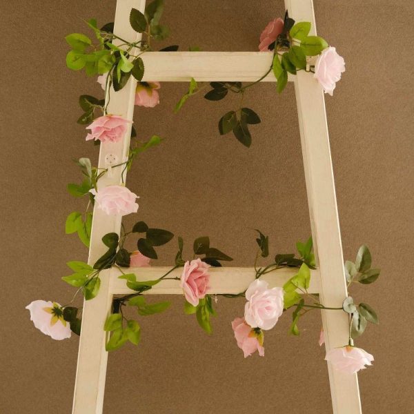 Garlands & Vines |   2 Pack 7ft Blush Dusty Rose Artificial Silk Flower Garland Mini Rose Vines with 26 Flower Heads Artificial Flowers & Greens Garlands & Vines