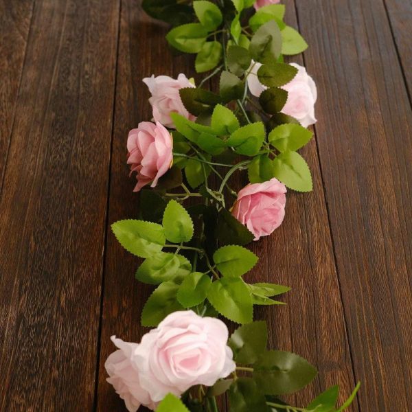 Garlands & Vines |   2 Pack 7ft Blush Dusty Rose Artificial Silk Flower Garland Mini Rose Vines with 26 Flower Heads Artificial Flowers & Greens Garlands & Vines