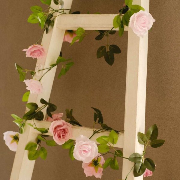 Garlands & Vines |   2 Pack 7ft Blush Dusty Rose Artificial Silk Flower Garland Mini Rose Vines with 26 Flower Heads Artificial Flowers & Greens Garlands & Vines