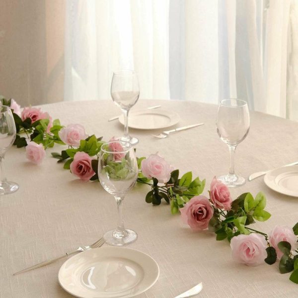 Garlands & Vines |   2 Pack 7ft Blush Dusty Rose Artificial Silk Flower Garland Mini Rose Vines with 26 Flower Heads Artificial Flowers & Greens Garlands & Vines