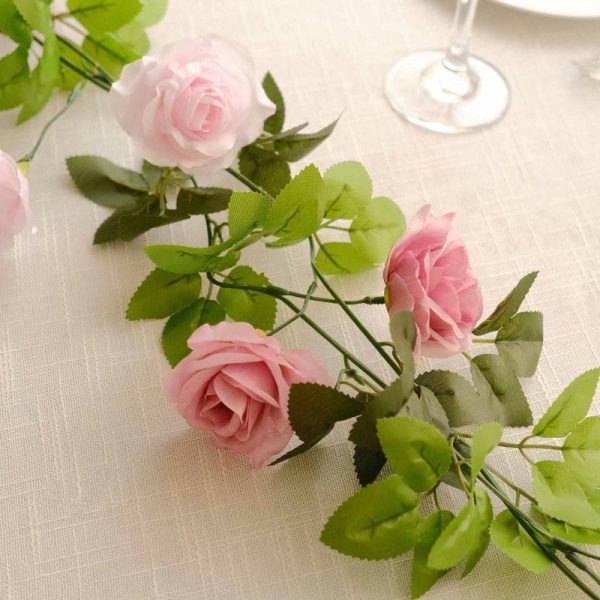 Garlands & Vines |   2 Pack 7ft Blush Dusty Rose Artificial Silk Flower Garland Mini Rose Vines with 26 Flower Heads Artificial Flowers & Greens Garlands & Vines