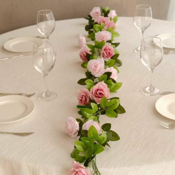 Garlands & Vines |   2 Pack 7ft Blush Dusty Rose Artificial Silk Flower Garland Mini Rose Vines with 26 Flower Heads Artificial Flowers & Greens Garlands & Vines