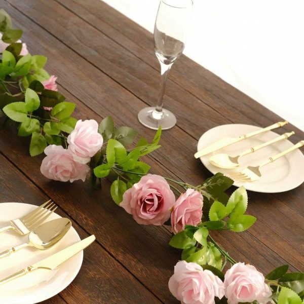 Garlands & Vines |   2 Pack 7ft Blush Dusty Rose Artificial Silk Flower Garland Mini Rose Vines with 26 Flower Heads Artificial Flowers & Greens Garlands & Vines